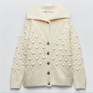 ZARA POMPOM Knit Cardigan Medium